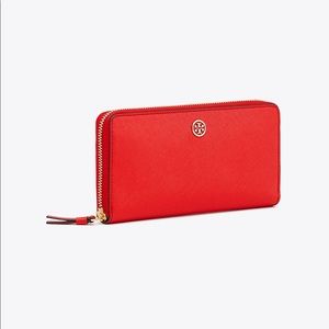 Tory Burch Robinson Continental Zip Wallet Red NWT